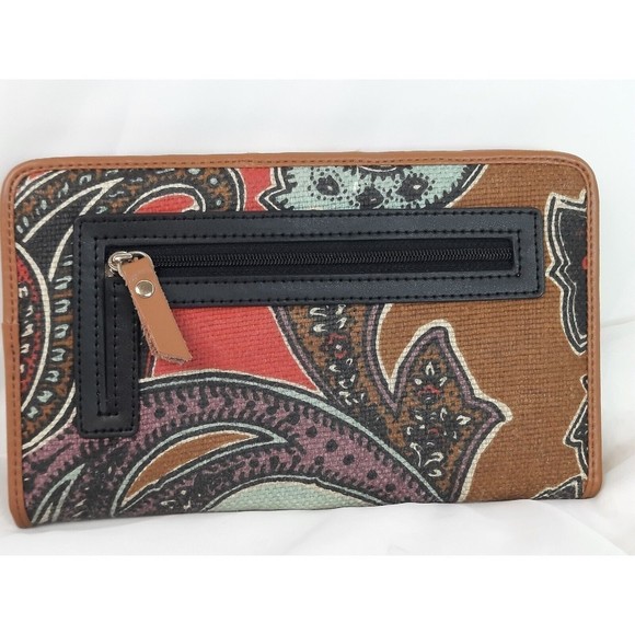Spartina Floral Snap Wallet Daufuskie Island Brown Linen Leather Organizer - Picture 2 of 10